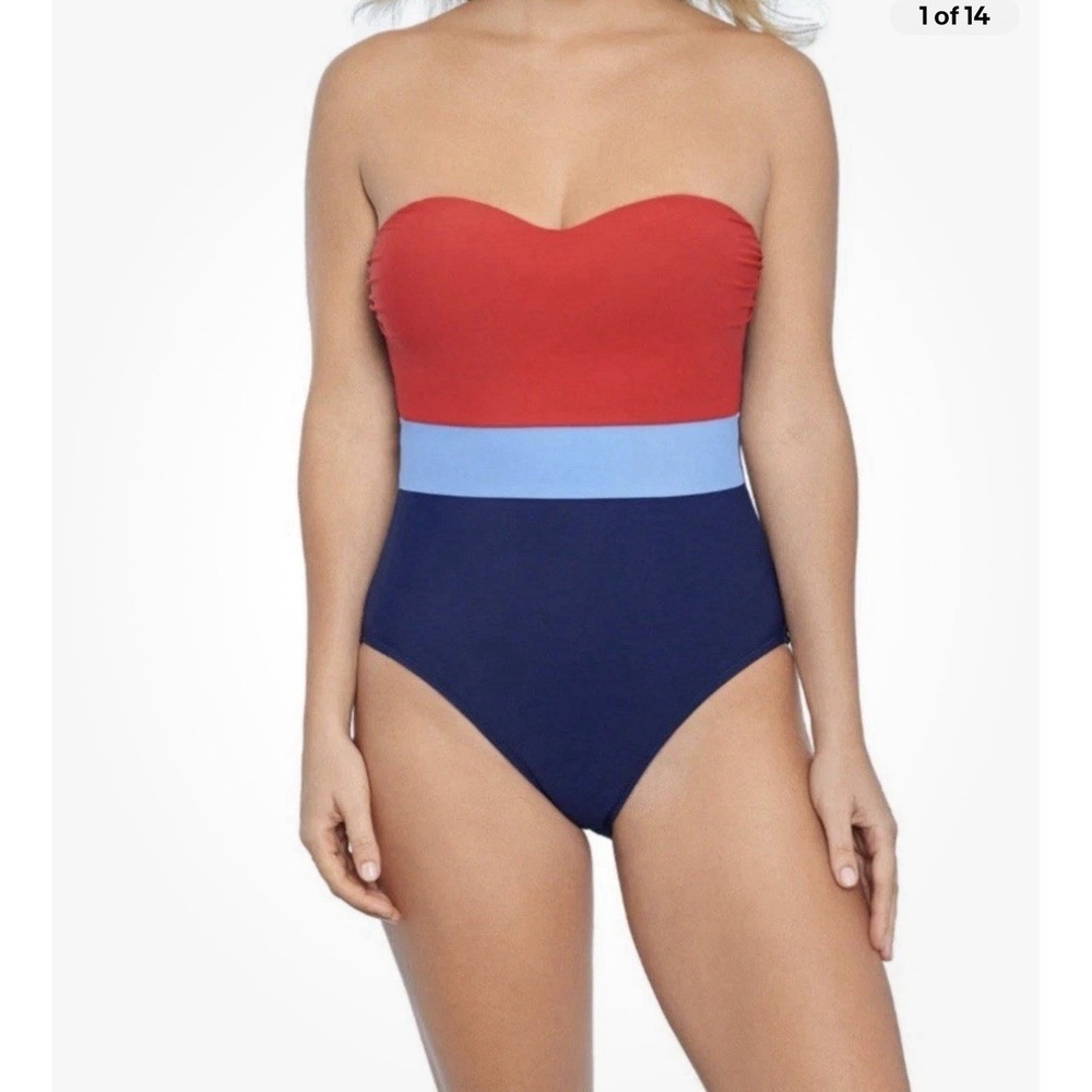 Sonnet Shores Women's One Piece Swimsuit Size 8 New Msrp $78.00 Red White Blue